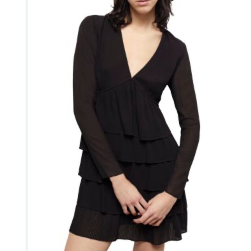 The Kooples Accordion Pleated Mini Dress Women's Black‎ 1 S Party Goth Cocktail
